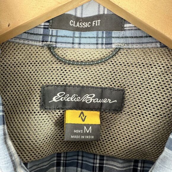 Eddie Bauer Travex Button Down Shirt Men's M Plaid Long‎ Sleeve Blue White - Picture 2 of 8